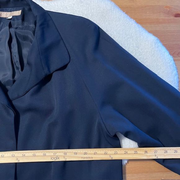 Perry Ellis Portfolio Womens Black Pure Wool Long Over Coat Trench Coat Size 14 - Picture 12 of 13